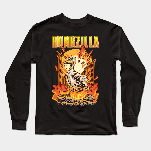 Honkzilla Goose Gifts Men Women Kids Retro Funny Goose Long Sleeve T-Shirt by KsuAnn